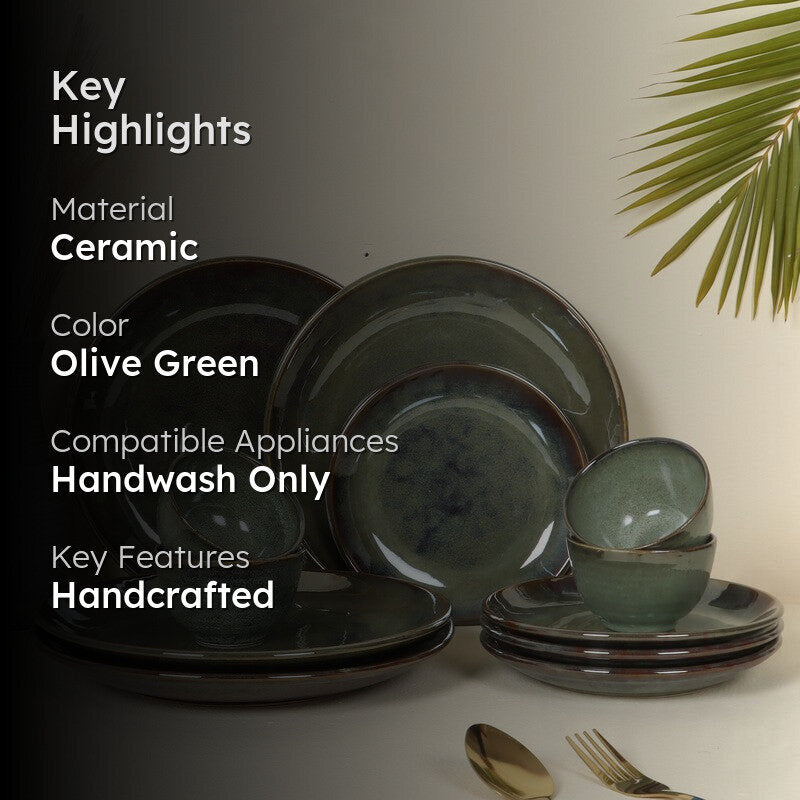 Regal Feast Ceramic Dinner Set (Olive Green) - 12 Piece Set media 2