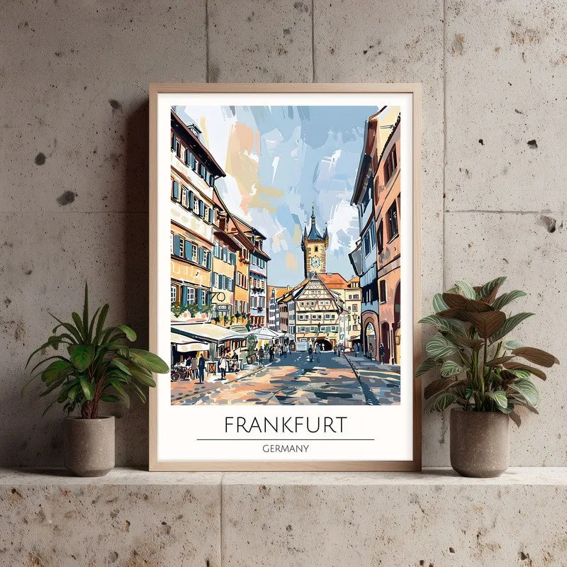 Vintage Frankfurt Framed Canvas Archival Canvas Wall Painting - Natural Brown Frame media 3