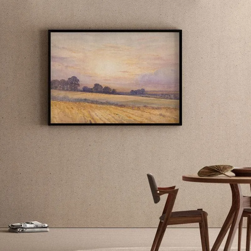 Sunset Serenity Landscape Canvas Wall Painting - Black Frame media 1