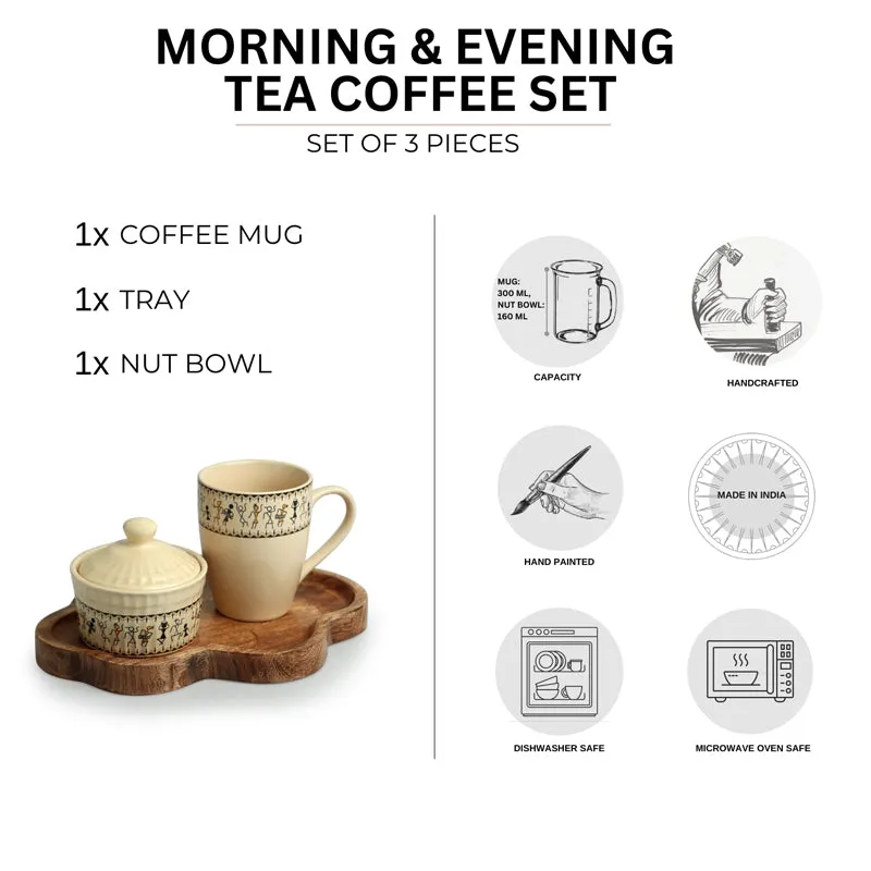 Warli Whirls Handpainted Ceramic High Tea Set (300 ML & 160 ML) - Three Piece Set media 6