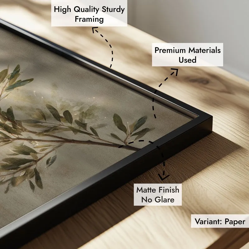 Soft Olive Grace Archival Paper Wall Painting With Black Frame media 6