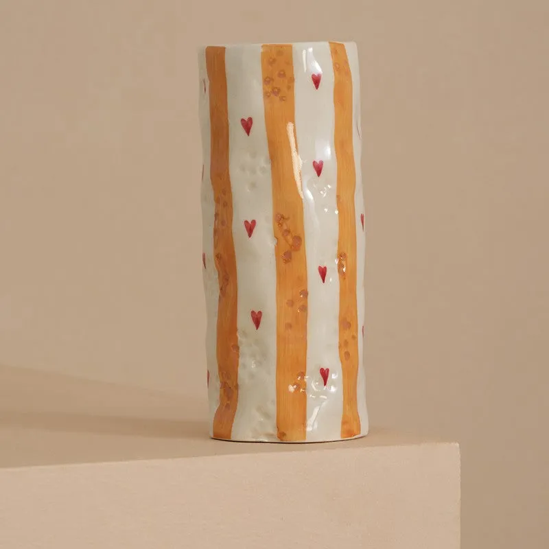 Monoline Stripe Tall Ceramic Vase - Orange media 3