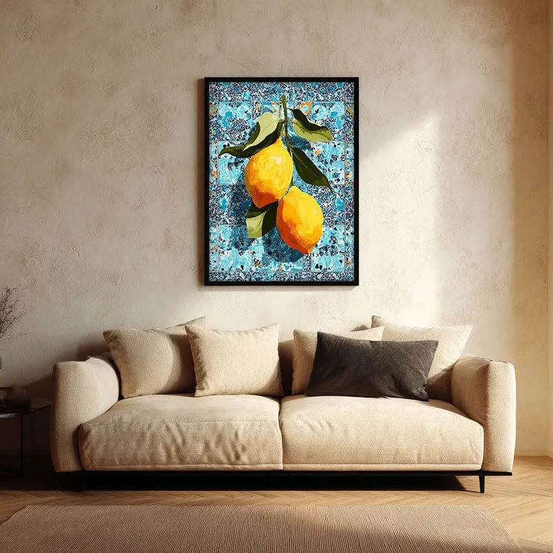 Zestara Lemon Foliage Canvas Wall Painting With Black Frame media 1