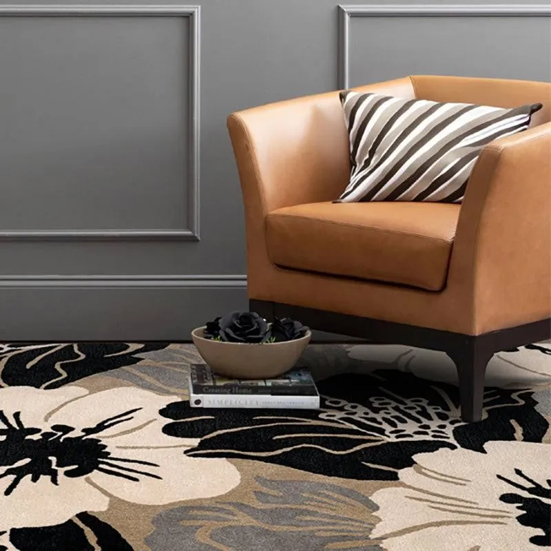 Anrion Hand Tufted Floral Wool & Nylon Carpet - Black media 8