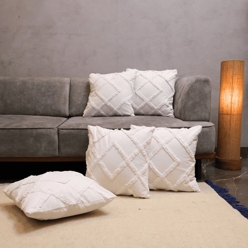 Marshmallow Matrix Tufted Cushion Cover (White) - Set Of Five media 2