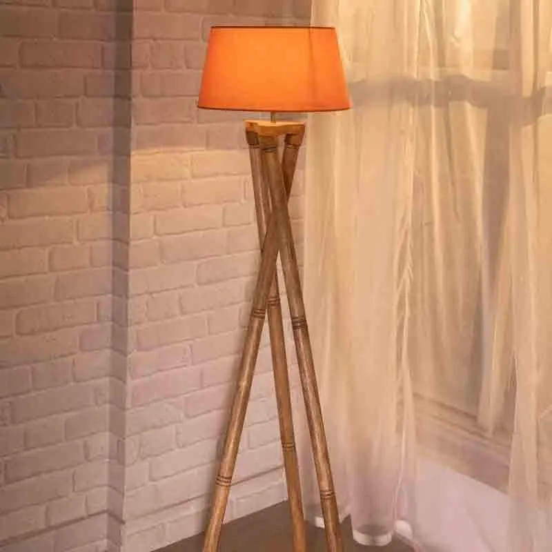 Criss Crossed Wooden Tripod Lamp - Orange media 1