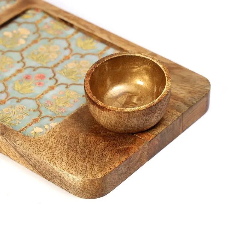 Hexafloral Mango Wood Platter With Dip Bowl - Three Piece Set media 5