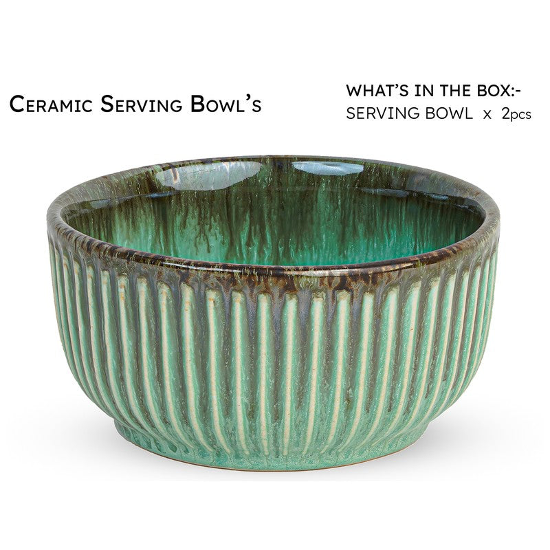 Mintora Green Ceramic Serving Bowls - Set Of Two media 5