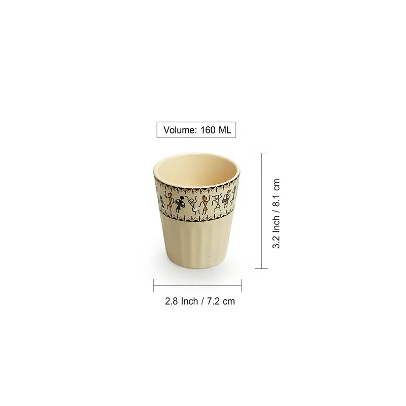 Warli Whirls Handpainted Ceramic Kulhads (160 ML) - Set Of Six media 6