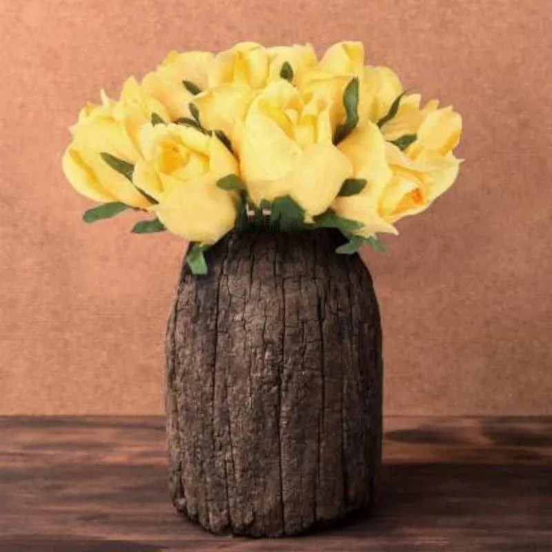 Faux Tube Artificial Polyester Rose Bunch (Yellow) - Set Of Twelve media 1