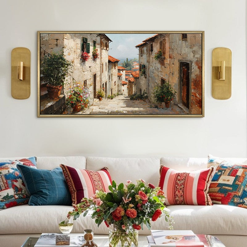 Ancient Ochre Canvas Wall Painting With Frame