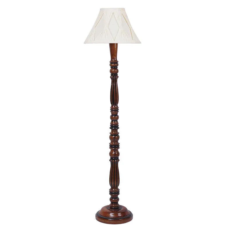 Krida Vintage Wooden Floor Lamp With Pleated Shade - Off-White media 4