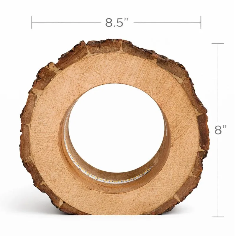 Round wooden lamp shown front-facing against a white background