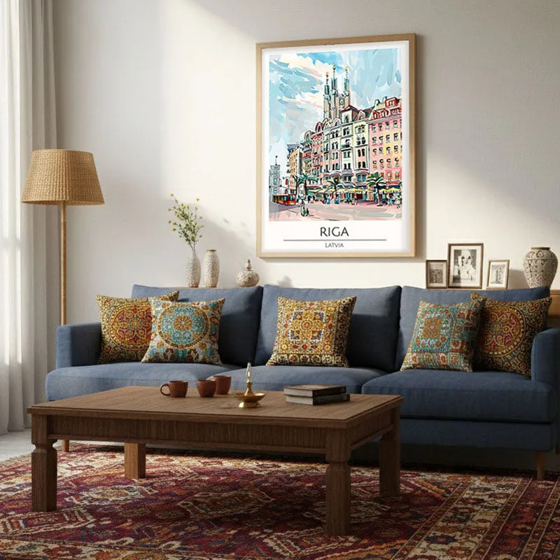 Vintage Riga Framed Canvas Archival Canvas Wall Painting - Natural Brown Frame media 4