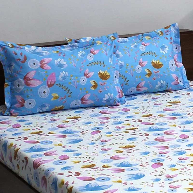 Vidhi Floral Cotton Bedsheet (White,Blue) - 110 TC media 4