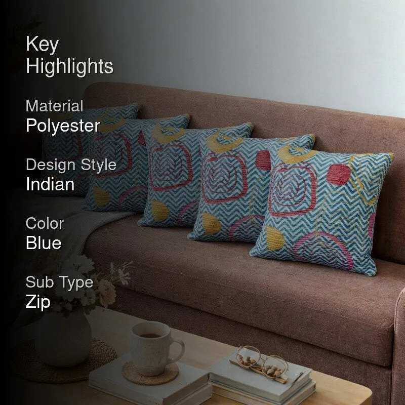 BlossomTrail Cushion Cover (Blue) - Set Of Five media 2