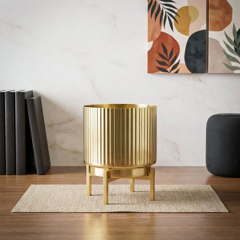 Royale Golden Metal Fluted Planter media 1