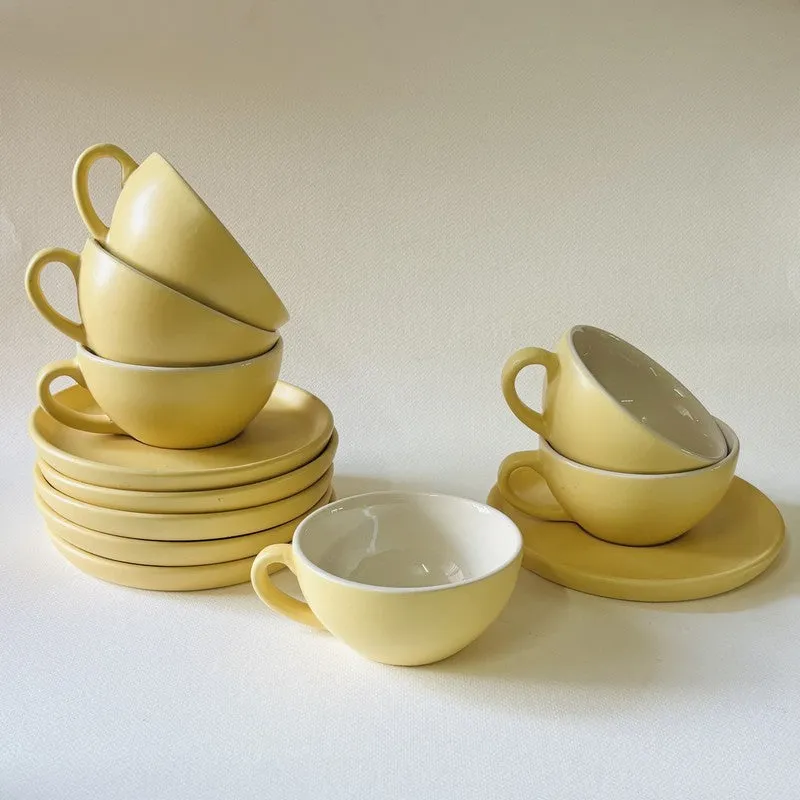 Ceramic Cup & Saucer (Yellow/240 mL Each) - Set of Six media 4