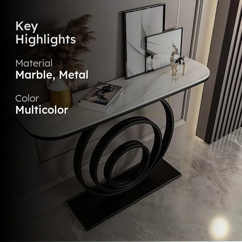 Circular Ring Metal Console Table with Marble Top - Small media 2