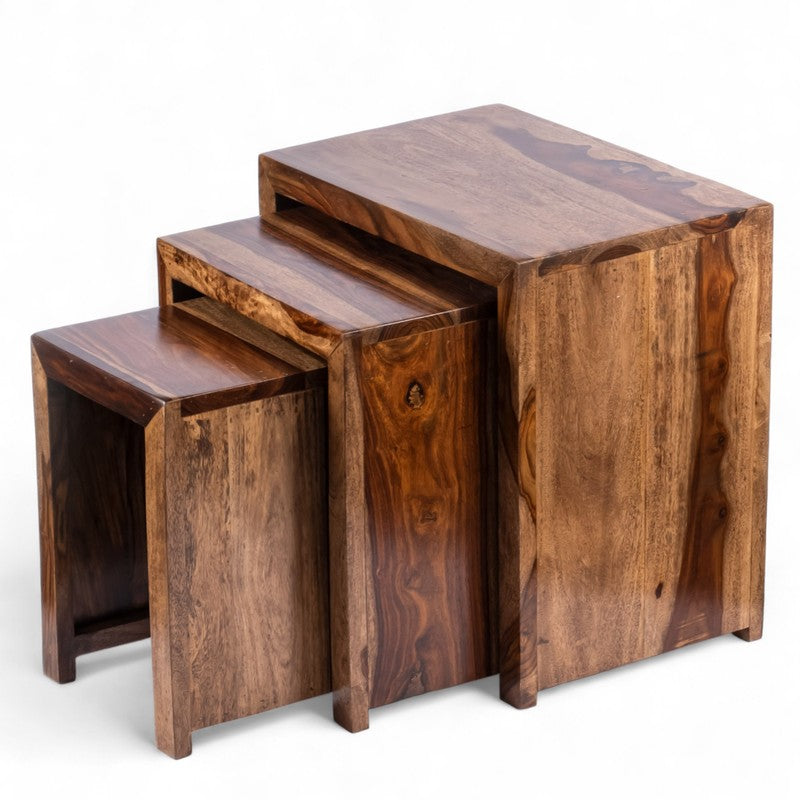 Sverox Sheesham Wooden Side & Bedside Table (Brown,Beige) - Set Of Three media 3