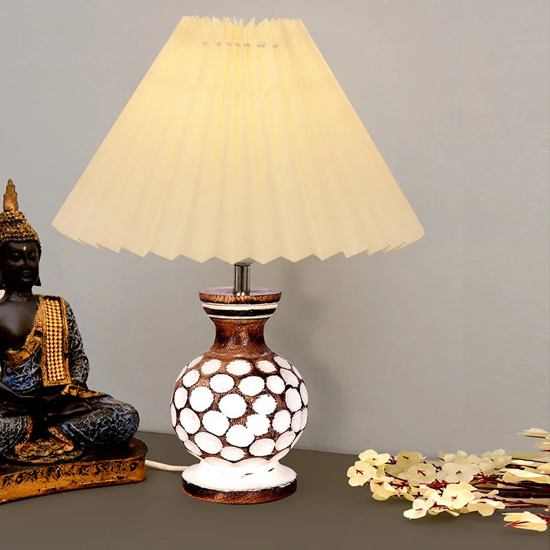 French Pleat Bubble Wooden Table Lamp - Ivory,Brown,White media 2