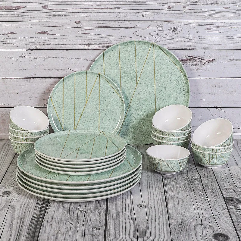 Crackle Chrome Melamine Dinner Set (Green) - 24 Piece Set media 1