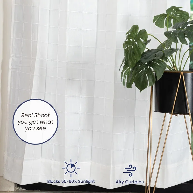 Pixel Checks Cotton Curtain - White media 4
