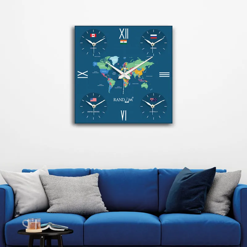World Time Zone Wall Clock - Dark Blue media 5