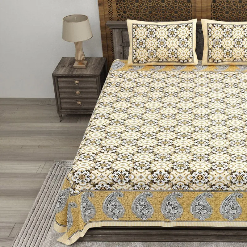 Lineel Cotton Bedsheet (Beige,Brown) - 240 TC media 3