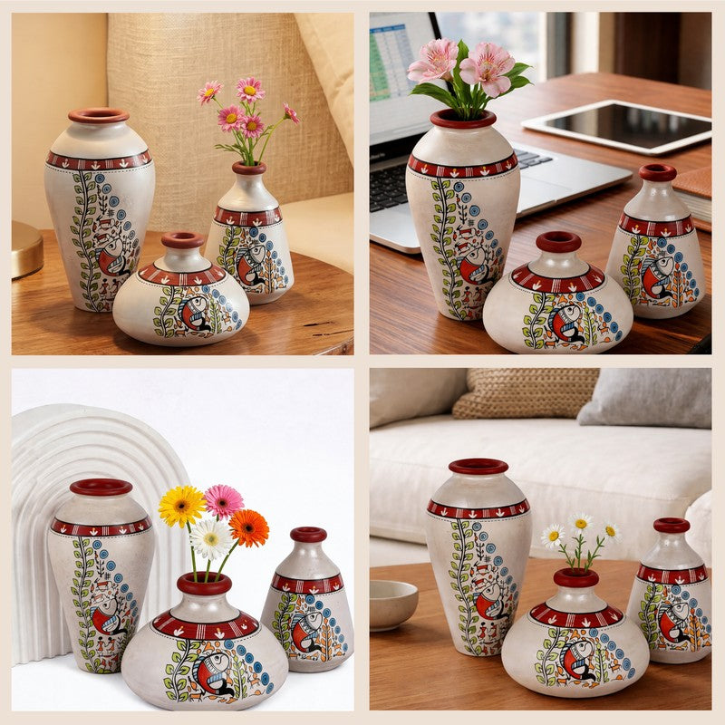 Ourania Tribal Terracotta Vase - Set Of Three media 5