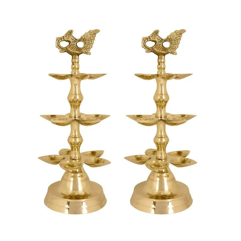 Peacock Ritualistic Brass Lamp - Large media 3