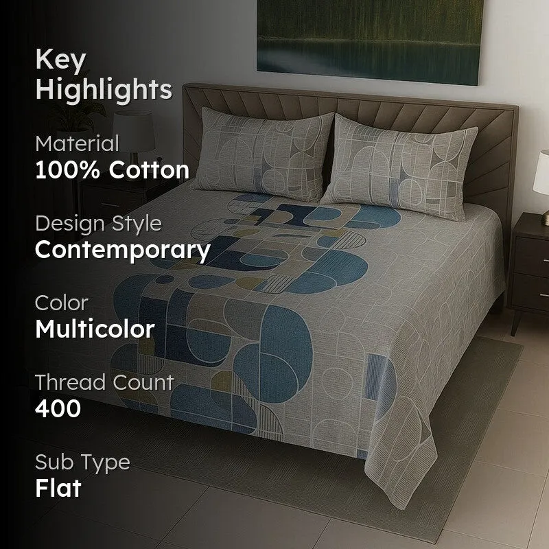Textura Cotton Bedsheets (Blue,Off White) - 400 TC media 2