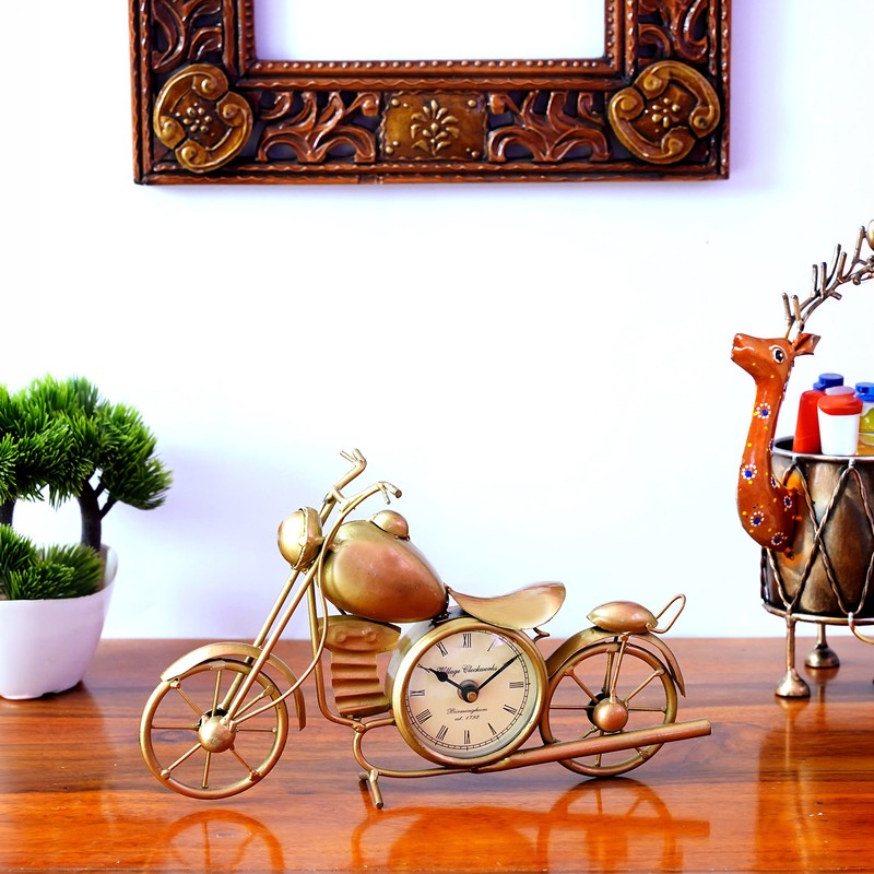 Artistic Bike Theme Accent Metal Table Clock