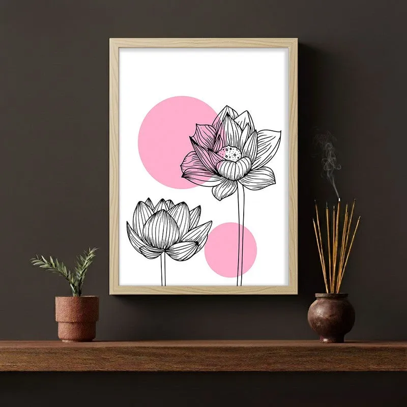 Lotus Lines Archival Paper Wall Art - Natural Brown Frame media 5