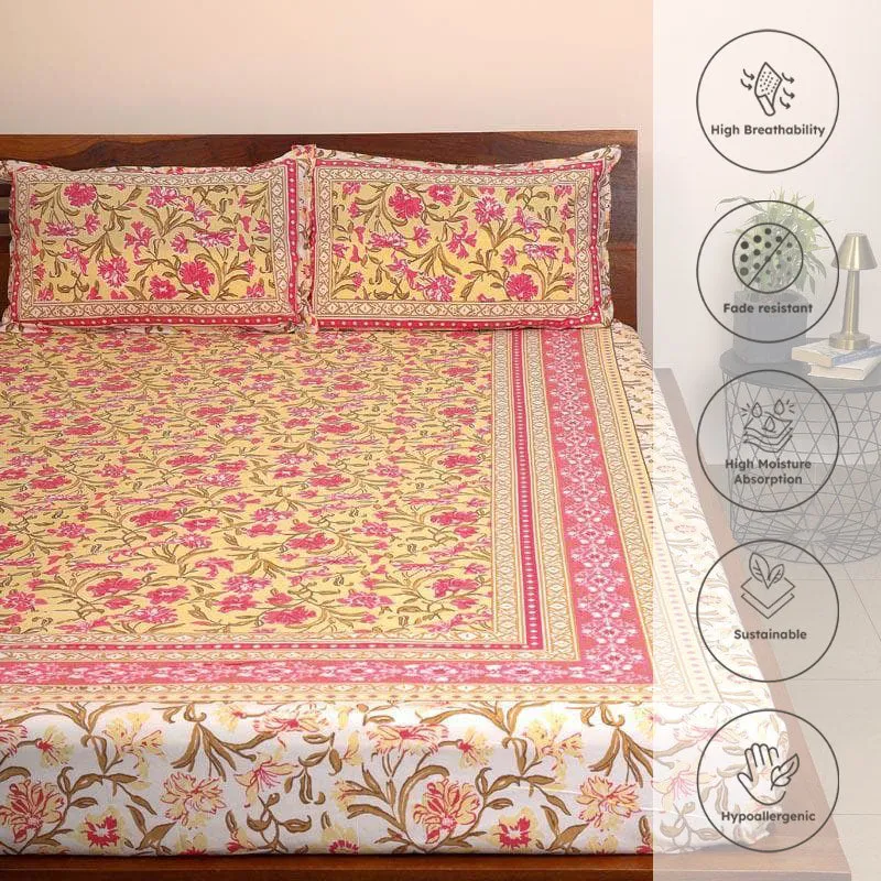 Nazakat Jaipuri Cotton Bedsheet (Pink) - 144 TC media 3