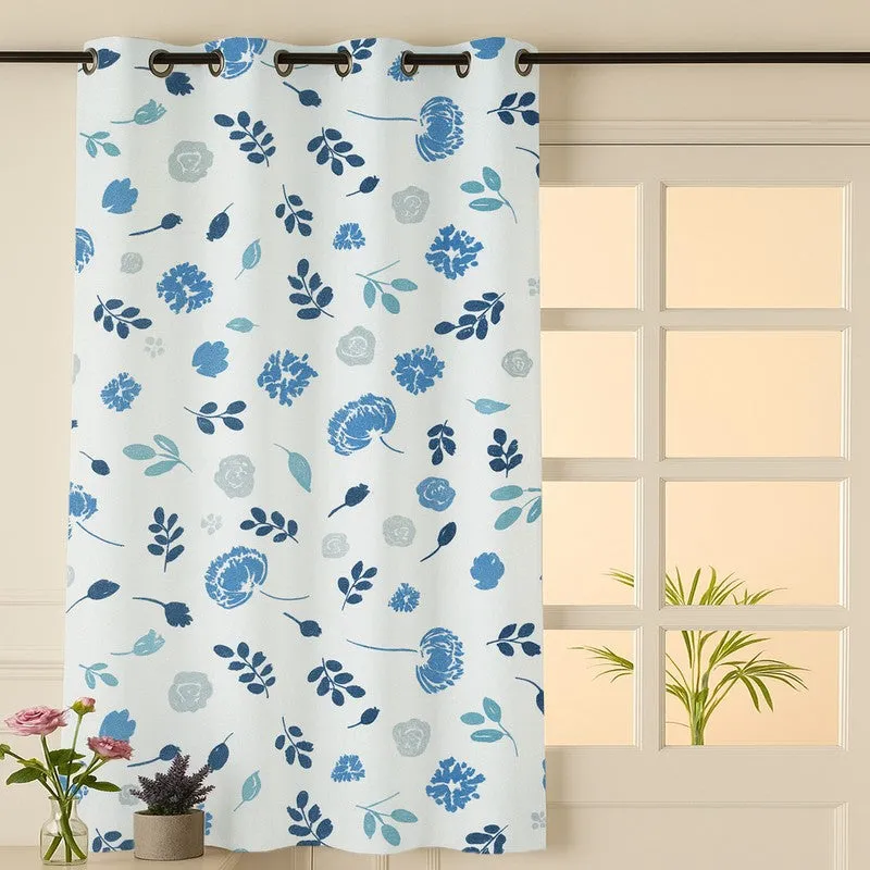 BloomSpry Cotton Curtain - Blue,Grey media 1