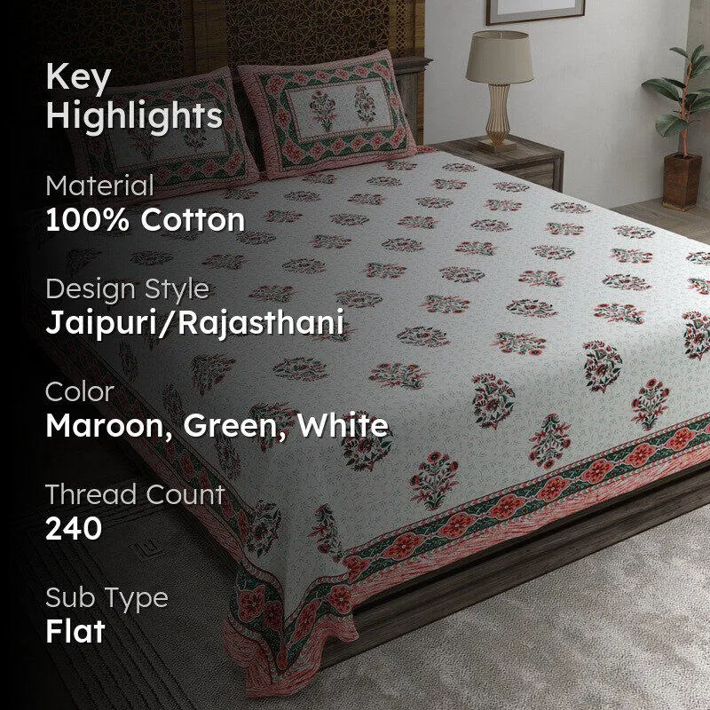 Royally Cotton Bedsheet (Maroon,Green,White) - 240 TC media 2