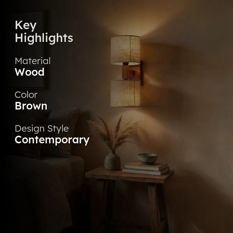 Twin WarmAura Wooden Wall Lamp - Brown media 2
