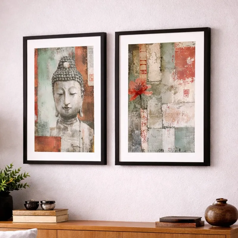 Earthly Buddha Wall Art With Frame - Set Of Two media 3