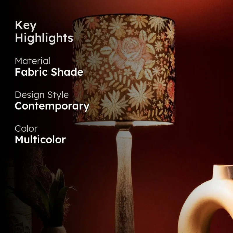 Psychedelic Trance With Wooden Pillar Fabric Table Lamp - Multicolor media 2