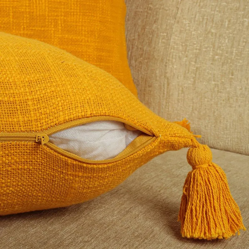 Claira Rectangle Solid Cushion Cover (Mustard Yellow) - Set Of Two media 5
