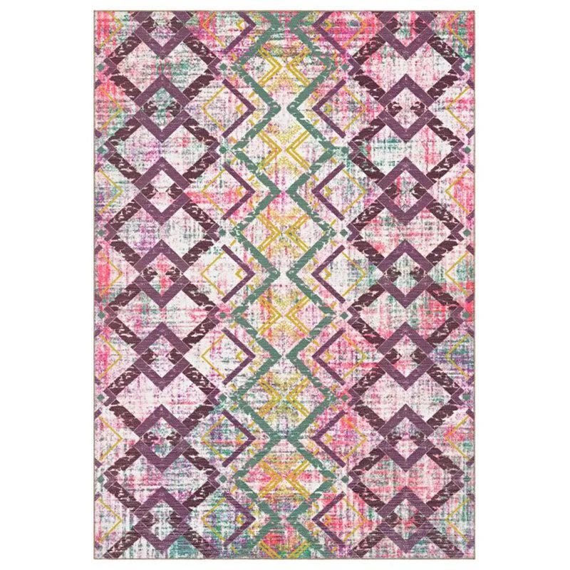 Thrain Geometric Polyester Anti-Skid Carpet - Pink media 1