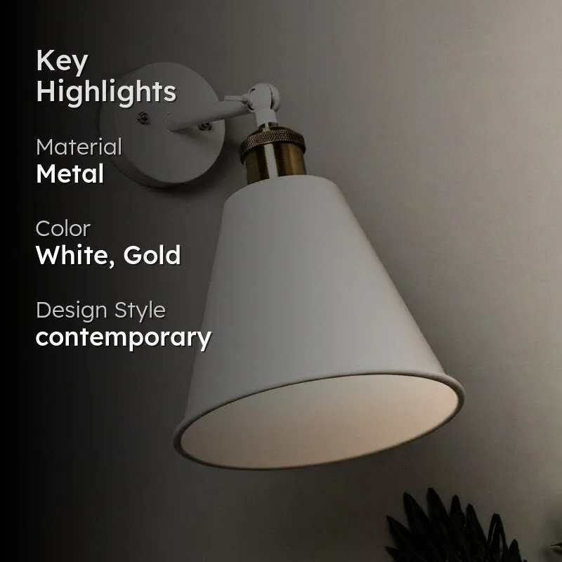 Kenda Cone Metal Wall Lamp - White & Gold media 2