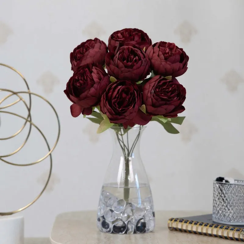 Realistic Artificial Peony Flower Bunches - Red media 1
