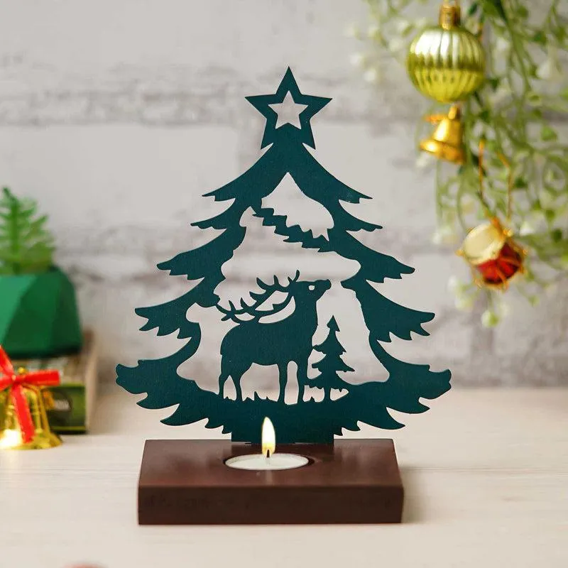 Starlit Sleigh Wood Christmas Tea Light Holder - Green media 3