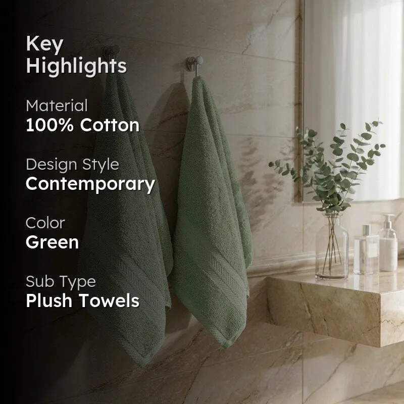PlushAura Cotton Hand Towel (Olive) - Set Of Two media 2