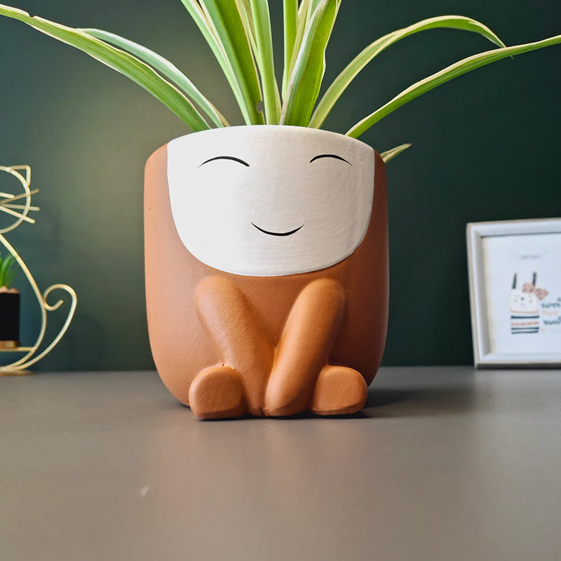 Visage Ceramic Planter - Brown media 4