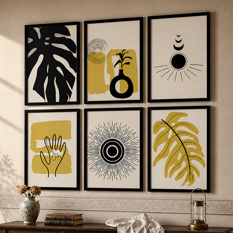 Aurexis Modern Abstract Wall Painting With Frame - Set Of Six