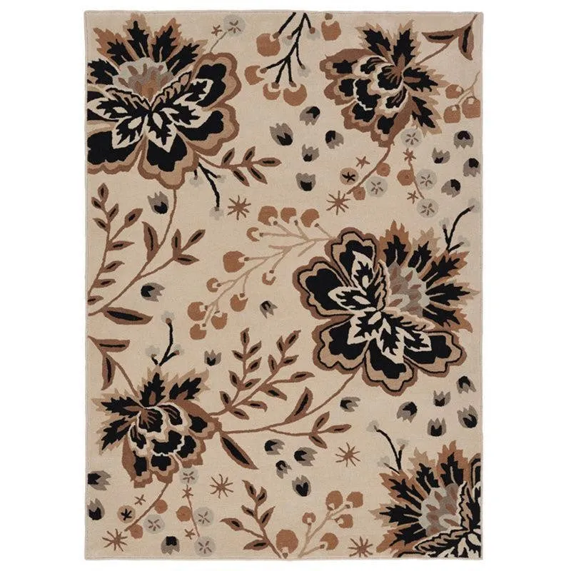 Haradrim Hand Tufted Floral Wool & Nylon Carpet - Black media 1
