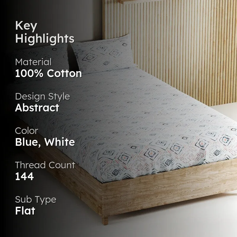 Zynor Cotton Bedsheet (Blue,White) - 144 TC media 2